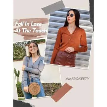 Stylish MEROKEETY Women's Long Sleeve V Neck Ribbed Sweater