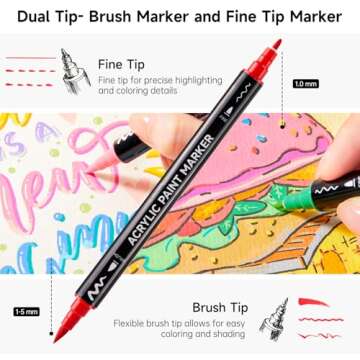 Shuttle Art 60 Colors Dual Tip Acrylic Paint Markers, Brush Tip and Fine Tip Acrylic Paint Pens for Rock Painting, Ceramic, Wood, Canvas, Plastic, Glass, Stone, Calligraphy, Card Making, DIY Crafts