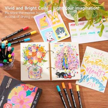 Shuttle Art 60 Colors Dual Tip Acrylic Paint Markers, Brush Tip and Fine Tip Acrylic Paint Pens for Rock Painting, Ceramic, Wood, Canvas, Plastic, Glass, Stone, Calligraphy, Card Making, DIY Crafts