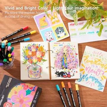 Shuttle Art 60 Colors Dual Tip Acrylic Paint Markers, Brush Tip and Fine Tip Acrylic Paint Pens for Rock Painting, Ceramic, Wood, Canvas, Plastic, Glass, Stone, Calligraphy, Card Making, DIY Crafts