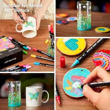 Shuttle Art 60 Colors Dual Tip Acrylic Paint Markers, Brush Tip and Fine Tip Acrylic Paint Pens for Rock Painting, Ceramic, Wood, Canvas, Plastic, Glass, Stone, Calligraphy, Card Making, DIY Crafts
