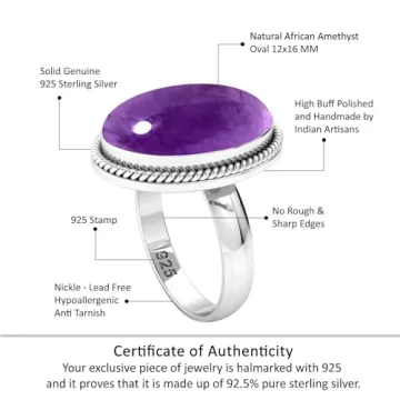 JEWELOPORIUM Amethyst Silver Ring for Women