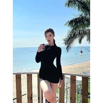 Chongbaijia 3 Pack Long Sleeve Dress for Women Crew Neck Slim Fit Fall Dresses Bodycon Mini Short Dr...