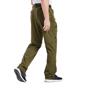 CAMOFOXIN Men's Hiking Pants Outdoor Convertible Quick Dry Fishing Pants & Shorts (Army Green, 38W X 32L)