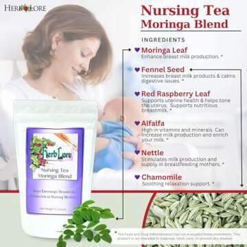 Herb Lore Nursing Tea Moringa Blend - 60 Cups Loose Leaf - Lactation Tea for Breastfeeding Mothers - Supplement to Increase Breast Milk Supply - Breastmilk Production Booster