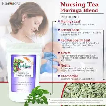 Herb Lore Nursing Tea Moringa Blend - 60 Cups Loose Leaf - Lactation Tea for Breastfeeding Mothers - Supplement to Increase Breast Milk Supply - Breastmilk Production Booster