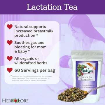 Herb Lore Nursing Tea Moringa Blend - 60 Cups Loose Leaf - Lactation Tea for Breastfeeding Mothers - Supplement to Increase Breast Milk Supply - Breastmilk Production Booster