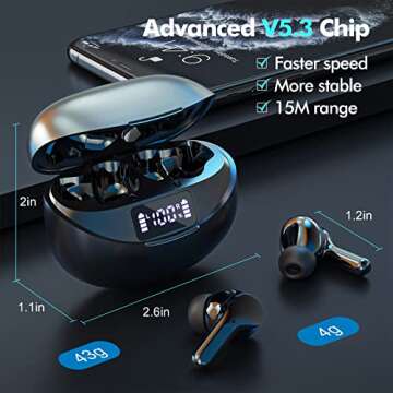 Beniduck Wireless Earbuds Bluetooth 5.3 - HiFi Stereo, 50H Playback, LED Display