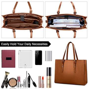 Laptop Bag for Women 15.6 Inch Laptop Tote Bag Leather Classy Computer Briefcase for Work Waterproof...