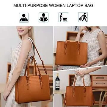 Laptop Bag for Women 15.6 Inch Laptop Tote Bag Leather Classy Computer Briefcase for Work Waterproof Handbag Professional Shoulder Bag Women Business Office Bag Large Capacity(Brown)