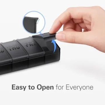 Barhon Pill Organizer Large, Weekly Pill Organizer Pill Box, Medicine Pill Organizer Travel, 7 Day Pill Case for Big Vitamin Supplements Fish Oil, Black