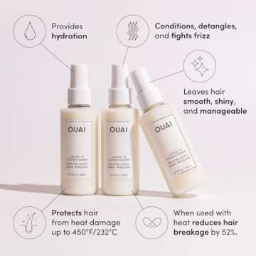 OUAI Leave In Conditioner & Heat Protectant Spray - Prime Hair for Style, Smooth Flyaways, Add Shine and Use as Detangling Spray - No Parabens, Sulfates or Phthalates (1.5 oz)