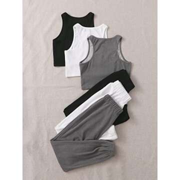 Verdusa Women's 6 Piece Lounge Sets Tracksuit Crop Tank Top and Sweatpants Grey Black White M