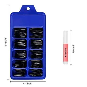 100pcs Black Long Stiletto Fake Nail Tips Full Cover Pure Color Artificial False Nails with 5pcs Nail Glues Acrylic Nail Art DIY Design (Black, Stiletto)
