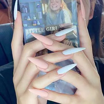 100pcs Black Long Stiletto Fake Nail Tips Full Cover Pure Color Artificial False Nails with 5pcs Nail Glues Acrylic Nail Art DIY Design (Black, Stiletto)