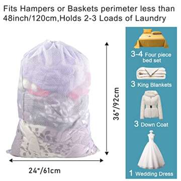Polecasa Heavy Duty Large Mesh Laundry Bag with Drawstring Closure and ID Tag, Durable Laundry Bag for Travel, Sports, Dorms (24"x 36"| 1 Pack) - White