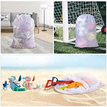 Polecasa Heavy Duty Large Mesh Laundry Bag with Drawstring Closure and ID Tag, Durable Laundry Bag for Travel, Sports, Dorms (24"x 36"| 1 Pack) - White