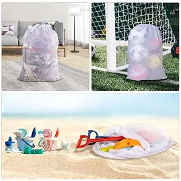 Polecasa Heavy Duty Large Mesh Laundry Bag with Drawstring Closure and ID Tag, Durable Laundry Bag for Travel, Sports, Dorms (24"x 36"| 1 Pack) - White