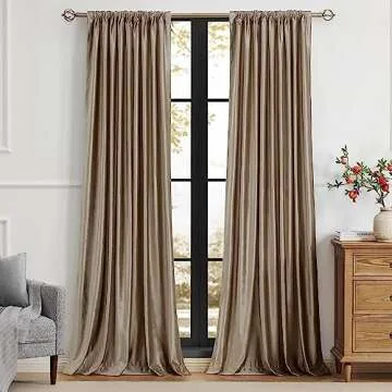 PRIMROSE Taupe Curtains 90 inch for Living Room,2 Panels Velvet Drapes Blackout Rod Pocket Back Tab Window Treatment Room Darkening Decorative Thick Curtains for Bedroom