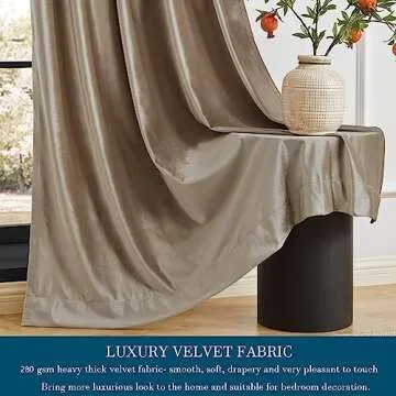 PRIMROSE Taupe Curtains 90 inch for Living Room,2 Panels Velvet Drapes Blackout Rod Pocket Back Tab Window Treatment Room Darkening Decorative Thick Curtains for Bedroom