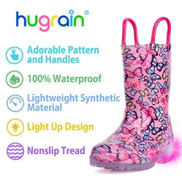 HugRain Toddler Girls Light Up Rain Boots - Waterproof & Adorable!