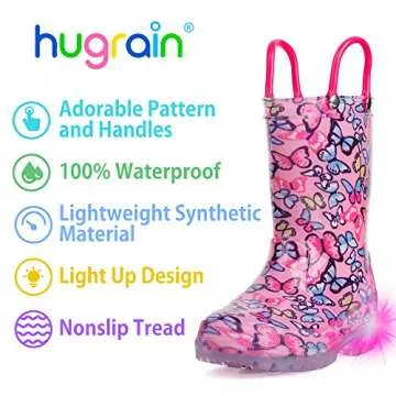 HugRain Toddler Girls Light Up Rain Boots - Waterproof & Adorable!