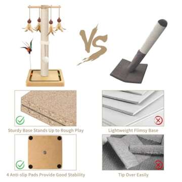 Cat Scratching Post, Sisal, Scratcher Tree Tower for Indoor Cats Adults with Hanging and Ball Track, 2 Mounting Methods Interactive Furniture Toys for Kitten, 25 inches