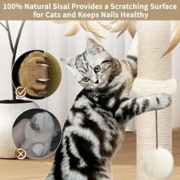 Cat Scratching Post, Sisal, Scratcher Tree Tower for Indoor Cats Adults with Hanging and Ball Track, 2 Mounting Methods Interactive Furniture Toys for Kitten, 25 inches