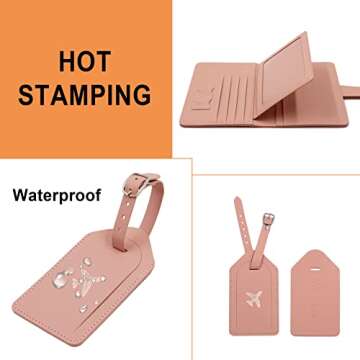 Melsbrinna Rfid Passport Holder for Travel women/Men Set Travel Suitcase Tag, Cute Passport Wallet Rfid Blocking Card Slots, Rfid Passport Cover/CaseTravel Wallet (Pink)