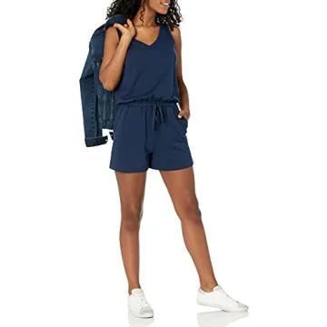Amazon Essentials Women's Studio Terry Fleece Romper Navy