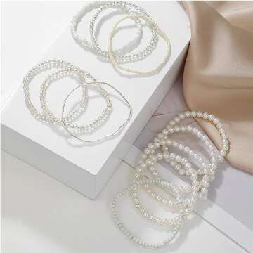 Caiyao Handmade Stackable Colorful Beads 5-6pcs Adjustable Muilty-Layered Bracelets Set for Women Bo...