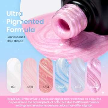 Beetles Pearl Gel Nail Polish 6 Colors Shimmer Glitter White Pink Blue Gel Nail Polish Mermaid Gel Soak Off Uv Led Summer Gel Polish Swirl Thread Effect DIY Manicure Art Valentine's Day Gift for Women