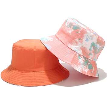 MaxNova Bucket Hat Summer Travel Beach Sun Hat Reversible Vistor Outdoor Cap Unisex 100% Cotton (Tie-dye Pink/Green)