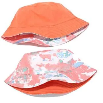 MaxNova Bucket Hat Summer Travel Beach Sun Hat Reversible Vistor Outdoor Cap Unisex 100% Cotton (Tie-dye Pink/Green)