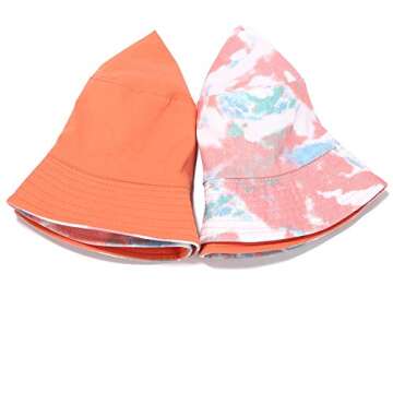 MaxNova Bucket Hat Summer Travel Beach Sun Hat Reversible Vistor Outdoor Cap Unisex 100% Cotton (Tie-dye Pink/Green)