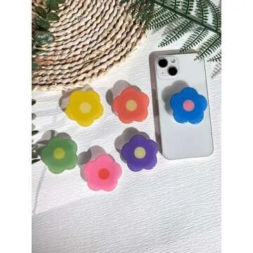 Cartoon Flowers Phone Grip Stand, Cute Clear Cell Phone Holder,Expandable Collapsible Cell Phone Accessory, Phone Charms Kindle Holder Support with Transparent Base