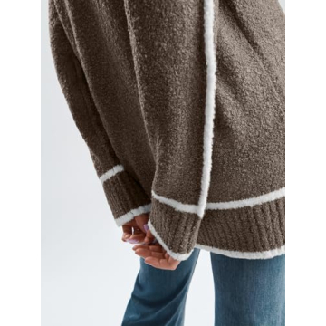 LILLUSORY Women's Chunky Oversized Sweaters Pullover Knit Trendy Outfits Color Block 2024 Winter Clothes Nutmeg L