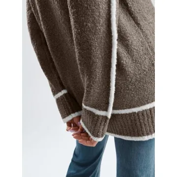 LILLUSORY Women's Chunky Oversized Sweaters Pullover Knit Trendy Outfits Color Block 2024 Winter Clothes Nutmeg L