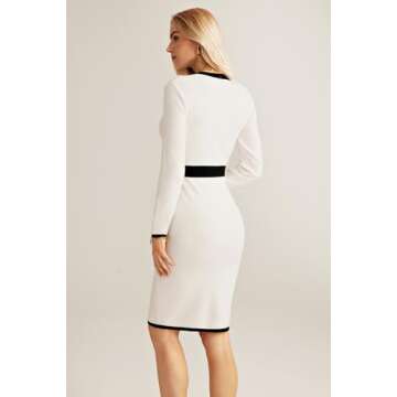 GRACE KARIN Women's 2024 Winter Sweater Dresses Long Sleeve V Neck Ribbed Knit Bodycon Pullover Midi Sweater Dress White S