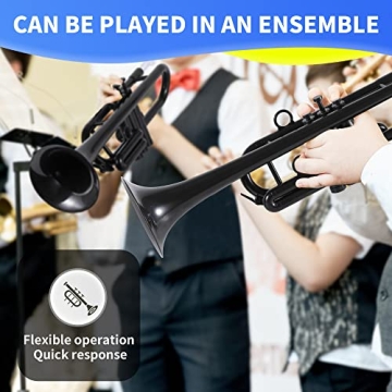 PAMPET Professional Plastic Bb Trumpet Standard Trumpet Set for Student Beginner With 7C Mouthpiece and 3C Mouthpiece, Bb Trumpet Instrument, Black