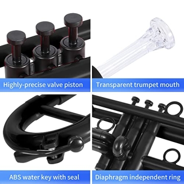 PAMPET Professional Plastic Bb Trumpet Standard Trumpet Set for Student Beginner With 7C Mouthpiece and 3C Mouthpiece, Bb Trumpet Instrument, Black