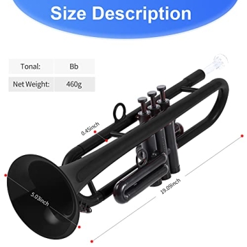 PAMPET Professional Plastic Bb Trumpet Standard Trumpet Set for Student Beginner With 7C Mouthpiece and 3C Mouthpiece, Bb Trumpet Instrument, Black