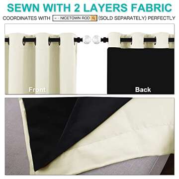 NICETOWN Living Room Completely Shaded Draperies, Privacy Protection & Noise Reducing Black Lined Insulated Window Treatment Curtain Panels for Patio Door (Beige, Set of 2, W42 x L84)