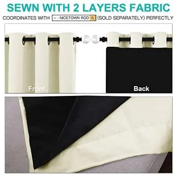 NICETOWN Living Room Completely Shaded Draperies, Privacy Protection & Noise Reducing Black Lined Insulated Window Treatment Curtain Panels for Patio Door (Beige, Set of 2, W42 x L84)