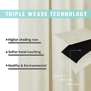 NICETOWN Living Room Completely Shaded Draperies, Privacy Protection & Noise Reducing Black Lined Insulated Window Treatment Curtain Panels for Patio Door (Beige, Set of 2, W42 x L84)