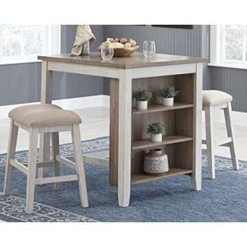 Signature Design by Ashley Skempton 3 Piece Counter Height Dining Set, Includes Table and 2 Barstools, Whitewash