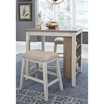 Signature Design by Ashley Skempton 3 Piece Counter Height Dining Set, Includes Table and 2 Barstools, Whitewash