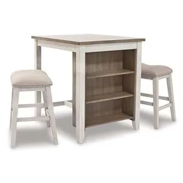 Signature Design by Ashley Skempton 3 Piece Counter Height Dining Set, Includes Table and 2 Barstools, Whitewash