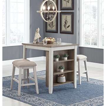 Signature Design by Ashley Skempton 3 Piece Counter Height Dining Set, Includes Table and 2 Barstools, Whitewash