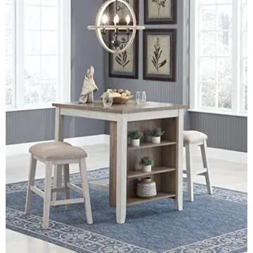 Signature Design by Ashley Skempton 3 Piece Counter Height Dining Set, Includes Table and 2 Barstools, Whitewash